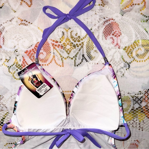 NWT Leslie Shaw one piece halter graphic printed swim bathing suit size medium - Picture 5 of 10